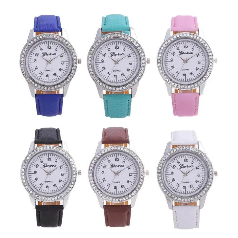 

Watch Women Alloy Printing PU Leather Strap Analog Quartz Wristwatch Fashion Ladies Watch Female Clock relogio feminino hot sale