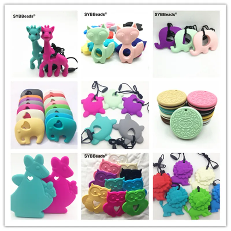 

Baby Silicone Teether pendant -BPA Free silicone baby Teether Shower Gift DIY Necklace Teething Baby animal Teether-5pcs/lot