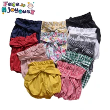 Новые летние повседневные шорты для маленьких девочек и мальчиков, шорты с эластичной резинкой на талии, однотонные клетчатые шорты в горошек с цветочным принтом, одежда для детей 1-5 лет