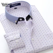 Бренд VROKINO 7XL 8XL 9XL 10XL новая весенняя и осенняя рубашка с принтом мужская деловая Повседневная модная рубашка с длинным рукавом