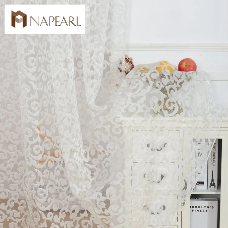 205.88руб. 43% СКИДКА|NAPEARL, европейский стиль, жаккардовый дизайн, украшение для дома, современный занавес, тюль, ткань органза, прозрачная панель, обработка окна, белый цвет-in Занавеска from Дом и животные on AliExpress 