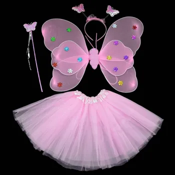 

Party Dance Costumes +Wand+Headband+Tutu Butterfly Wings Princess Kids Skirt Cosplay Fairy New