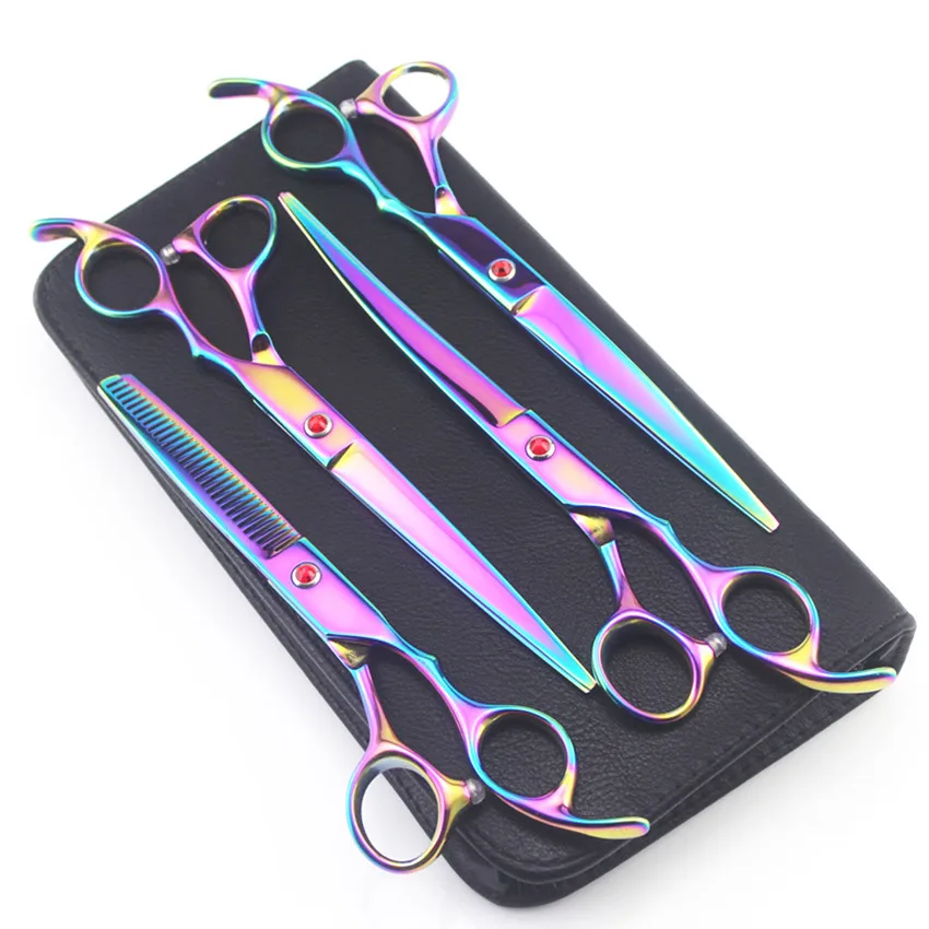 

4 kit Professional japan 7 inch pet dog grooming hair scissors curved shears cutting thinning barber hairdressing scissors set