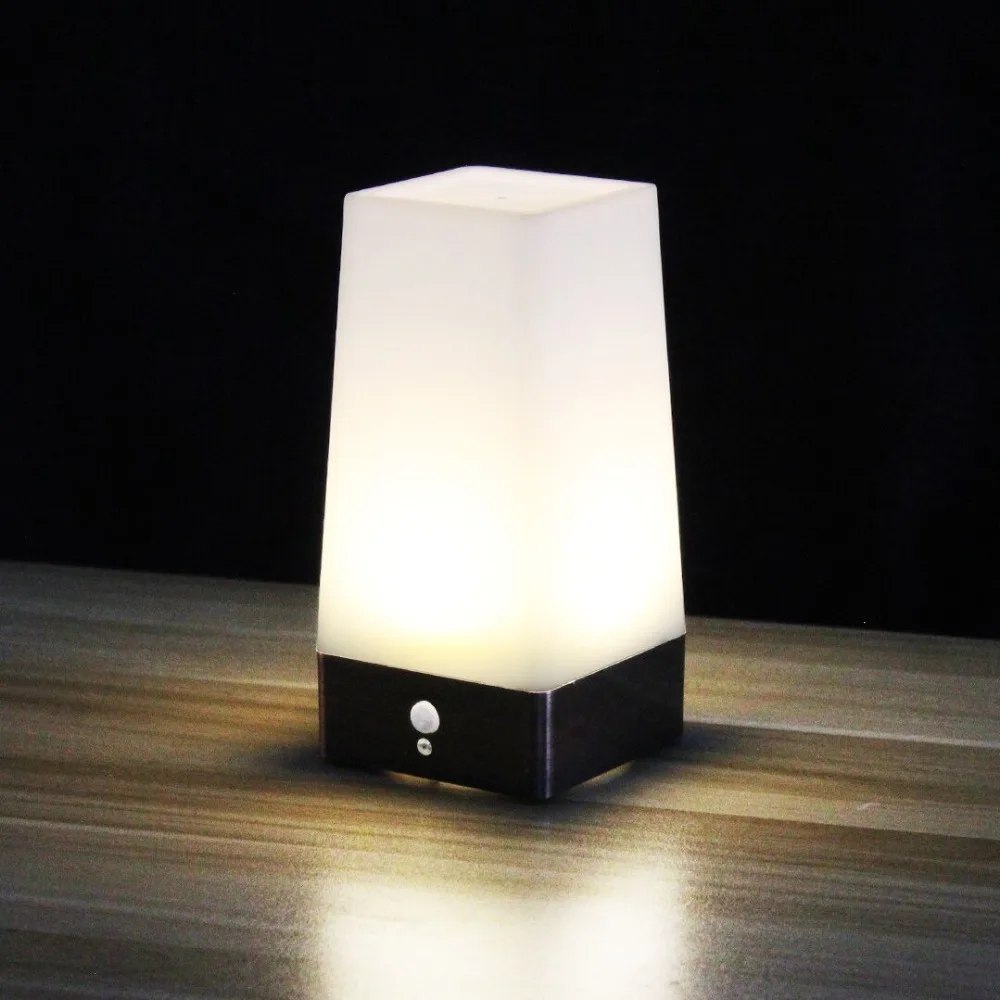 

wralwayslx New design square PIR motion sensor LED light table lamp use 3AAA batteries night light beside lamp