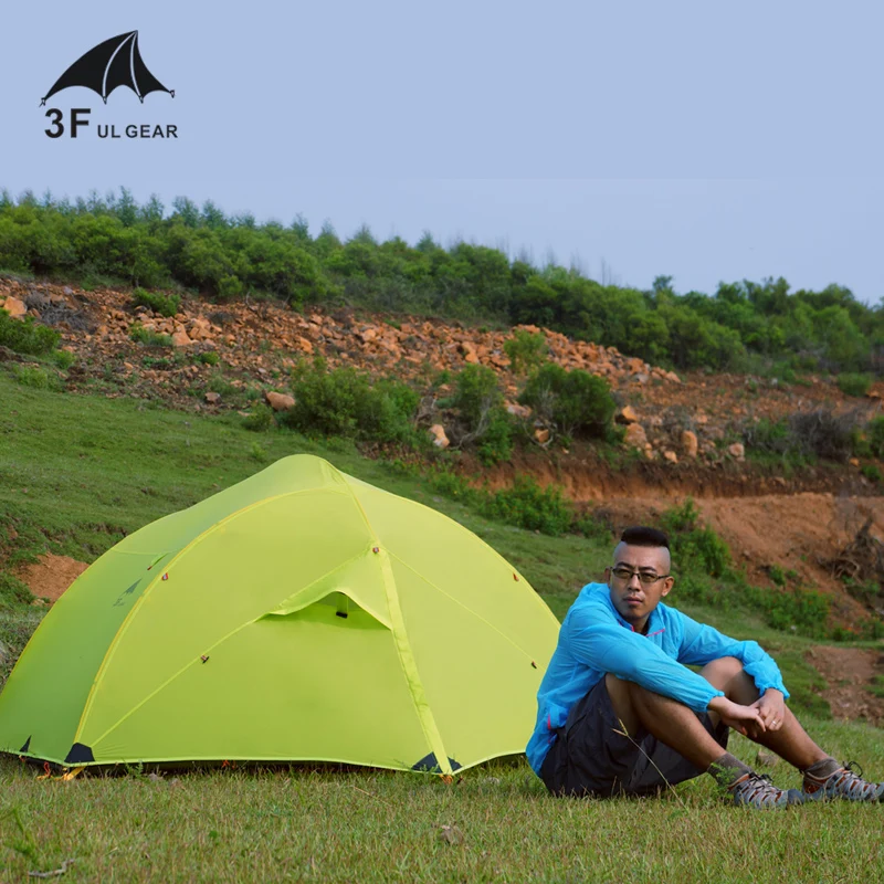 Comprar DHL envío gratuito 3F UL equipo 3 personas 4 temporada 15D tienda de campaña exterior ultraligero senderismo Backpacking caza carpas impermeables