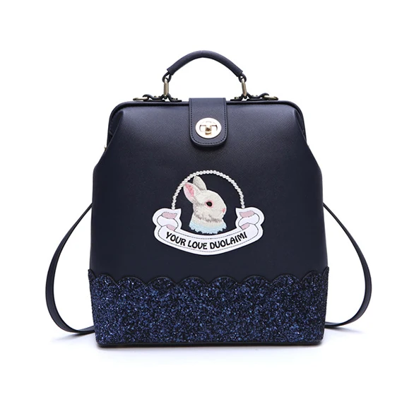 DuoLaiMi новая многофункциональная модная сумка через плечо из искусственной кожи с вышивкой кролика рюкзак с бриллиантами через плечо школьные сумки
