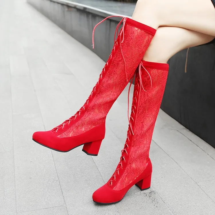 

Big Size 11 12 13 14 15 Boots with laces, mesh, sandals, semi-permeable meat summer boots Round head Pure color