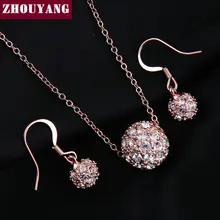 Высокое качество ZYS095 набор хрустальных шариков цвета розового золота ювелирное ожерелье серьги набор Стразы с австрийскими кристаллами