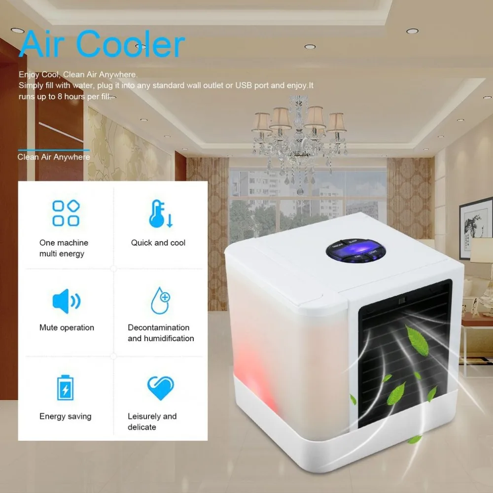 

Mini USB Portable Air Conditioner Humidifier Purifier 7 Colors LED Desktop Cooling Fan for Office Home Outdoor Travel Air Cooler