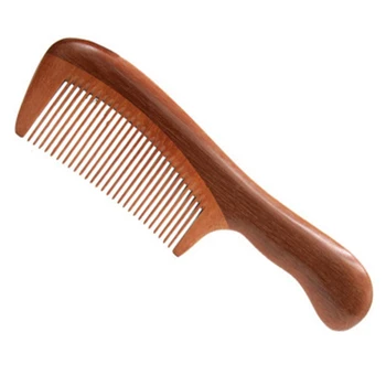 

Natural Red Sandalwood Wooden Comb - No Snags, No Tangle, No Static Hair Combs With Round Thickening Short Handle And Wide Too