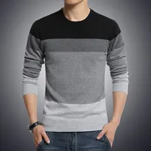 

2020 Autumn Hot Sale Sweater Men Cotton Stripe Slim Full Sleeve Outwear O-Neck Casual Stitching Knitted Pullover New Arrival