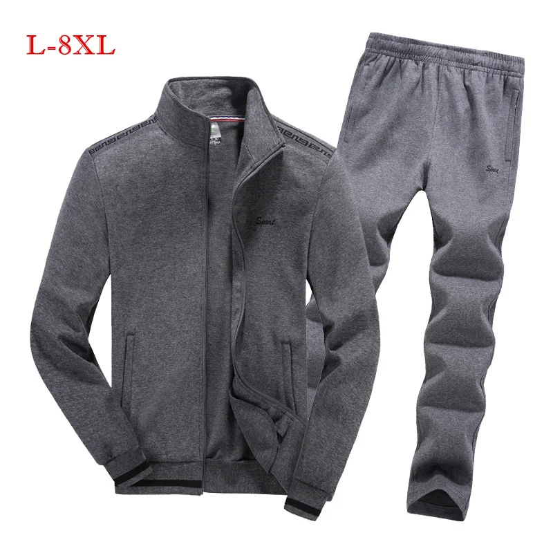 

2019 Men's Sets Jacket+Sweatpants Men Brand Clothing Two Piece Set Fashion Plus size 8xl Tracksuit set Spring Autumn Cotton Sets