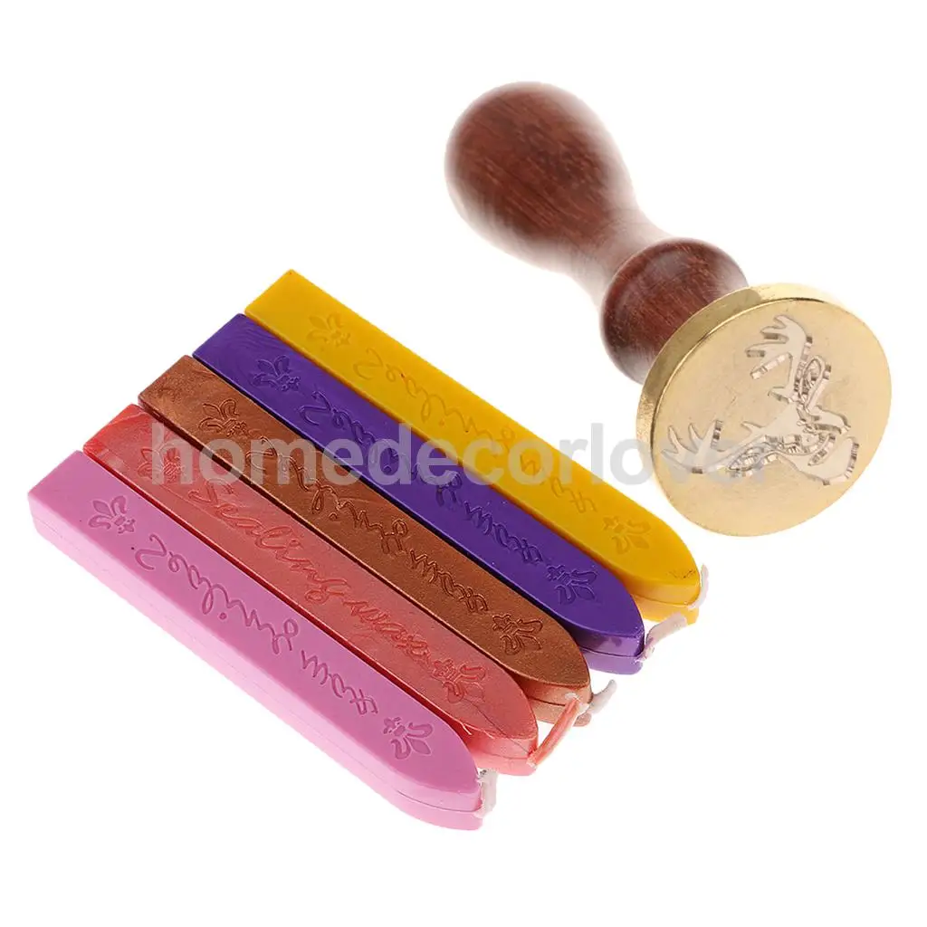 Vintage Letter Seal Wax Candle Wick Stick+Wood Handle Sealing Wax Stamp