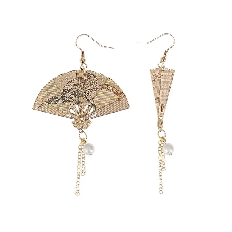 

8SEASONS New Ethnic Drop Earring Chinese Style Trendy Metal Earrings for Women Fan Shape Connector Jewelry For Women Gift,1 Pair