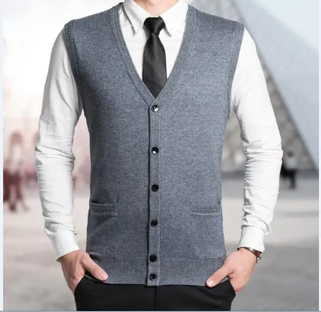 Дизайн осенний мужской кардиган с v-образным вырезом и пуговицами мужской простой свитер без рукавов кардиган - Цвет: Серый