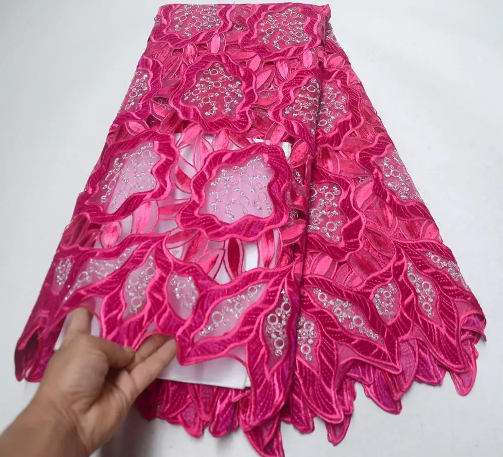 

Fuchsia French Lace Fabric High Quality Velvet lace fabric 2019 New Arrival African Sequins Tulle Lace Fabric For Party Dress