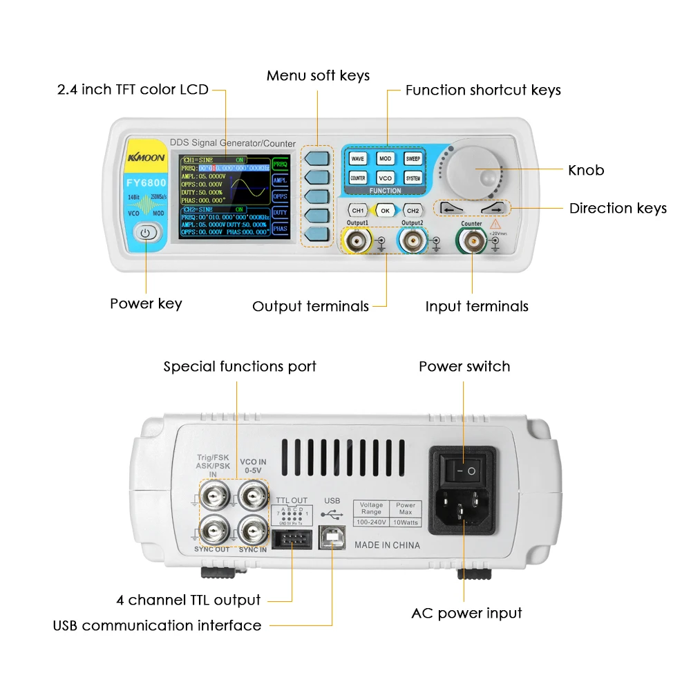 FY6800-20M 20 МГц генератор сигналов цифровой контроль двухканальный DDS функция генератор сигналов частотомер произвольный