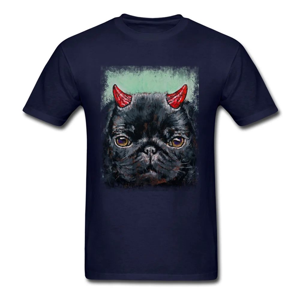 DEVIL PUG Crazy Tshirts for Adult Pure Cotton Thanksgiving Day Tops Tees Print Tshirts Short Sleeve 2018 New Round Neck DEVIL PUG navy
