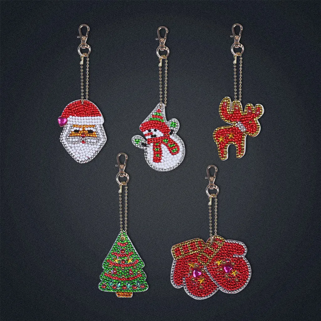 5pcs christmas decor 1-5 шт DIY алмазная цепочка для ключей специальная форма полная алмазная картина брелок для ключей вышивка крестиком женская сумка рождественский декор - Цвет: 5pcs christmas decor