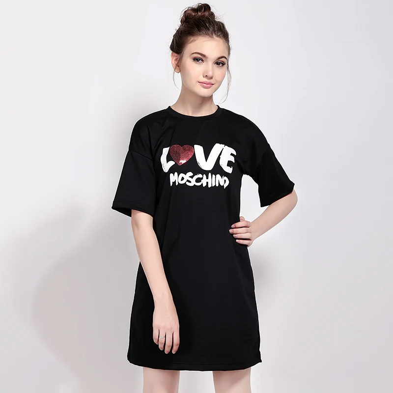 МОЙ MAYAASOS 2017 Шайбу Boyfriend Стиль Симпатичные Письмо Печатные Блесток Женщины Dress