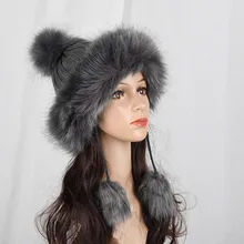 Winter Hat Real Fox Fur Pom Pom Bobble Women Knit Ski Beanie Xmas Gift New