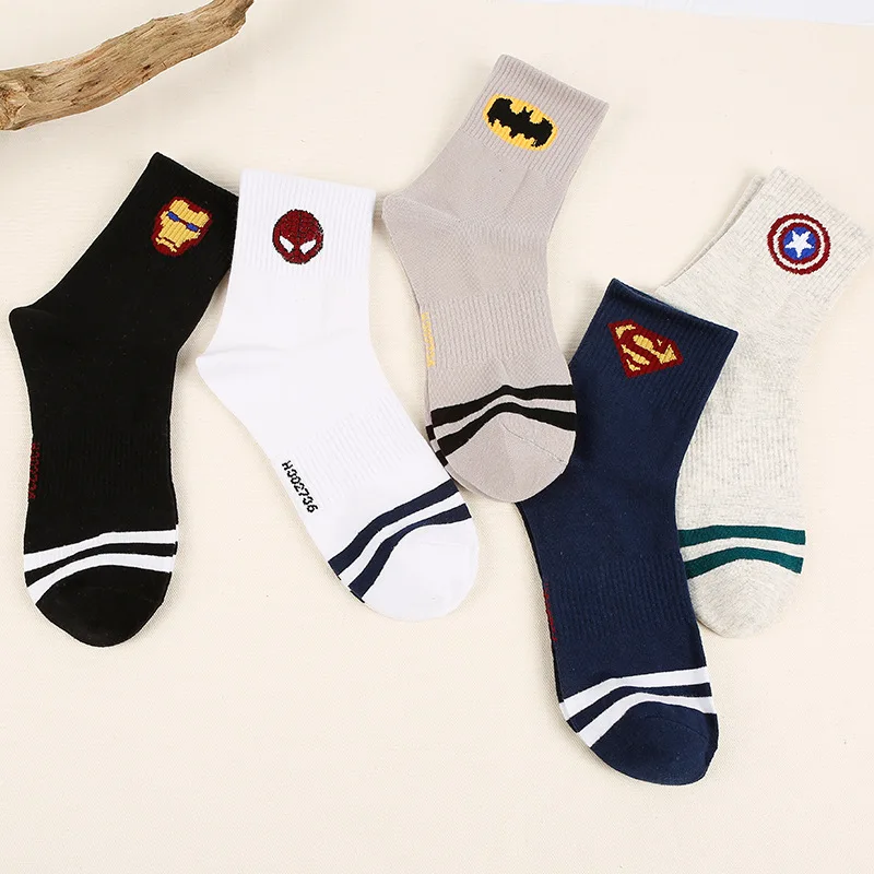 Harajuku/мужские Носки с рисунком супергероев, Мстителей, Бэтмена, Железного человека, команды красоты, Человека-паука, носки Супермена, дышащие хлопковые носки