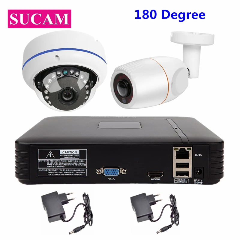 

SUCAM 4CH 1080P Network Video Camera System 2Pieces 180 Degrees Fish Eye Metal IP Cam for House Security Outdoor and Indoor