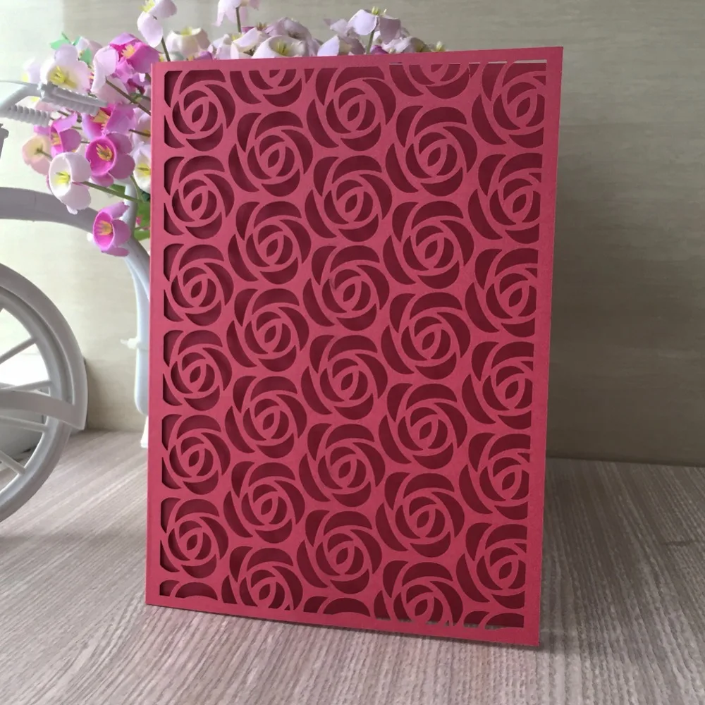 50ps new design laser cut pearlized paper rose flower invitation pattern