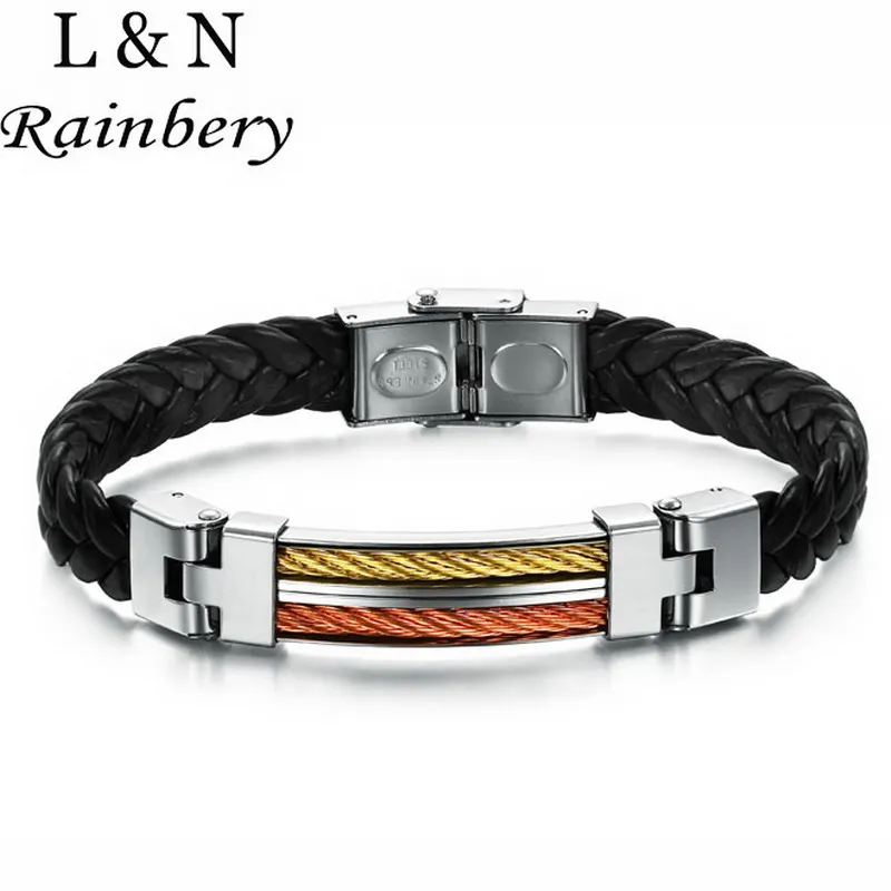 Rainbery Leather Bracelets Bangles For Men