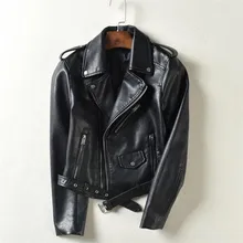 3XL Женская короткая мотоциклетная куртка из искусственной кожи Корейская версия костюма воротник молния Мода Тонкий был тонкий pu кожаная куртка