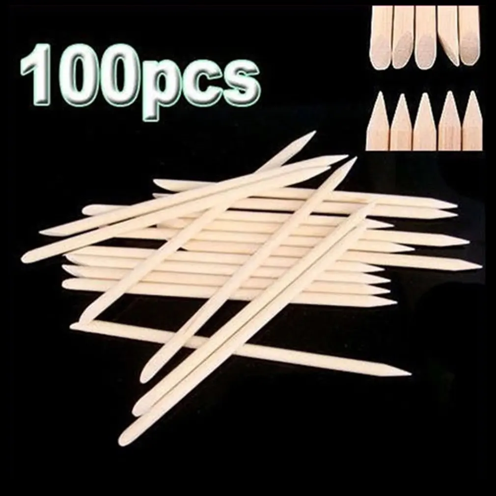 100 Pieces Orange Wood Sticks Nail Art Cuticle Stick for Pusher Remover