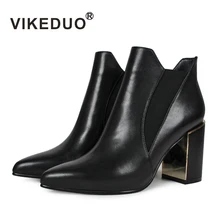 VIKEDUO/новые женские ботинки на высоком каблуке; черные ботинки «Челси» из натуральной кожи; женская обувь ручной работы; осенние модные мужские туфли; Mujer