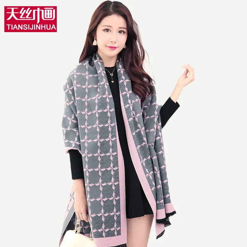 Za Winter 3D Plaid font b Tartan b font Scarf cape Brand Women Shawl Scarf 190CM