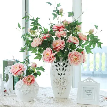 

10pcs Artificial Peony (3 head/piece) 90cm Long Hot Pink/Champagn/Cream Color Peony Flower Stems for Wedding Centerpieces