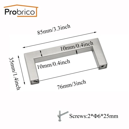 Probrico атласный никелевый шкаф квадратный т бар ручки для кухонного шкафа много шкаф буфет ручка ящика Дверь Потяните мебель оборудование - Цвет: Hole Spacing 76mm