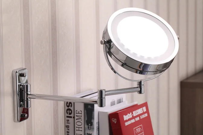 Креативное Настенное подвесное светодиодный зеркало, простое телескопическое Складное двухстороннее туалетное зеркало для ванной комнаты, индивидуальное зеркало для макияжа Q422
