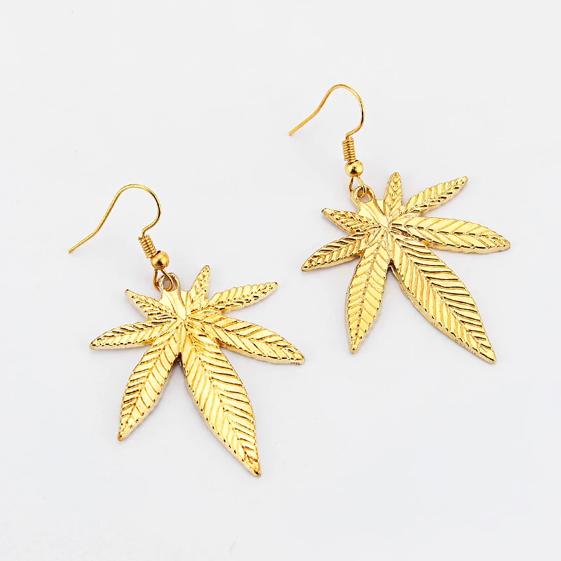 1 Pair Maple Leaf/Pot Weed Leaf Charms Pendants Earring Antique Silver/Gold Color Tone Jewellery For Women