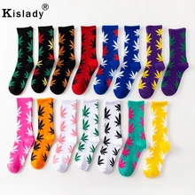 Осенне-зимние популярные женские разноцветные забавные носки с Кленовым листом хлопковые мужские носки средней длины, счастливые носки Высокие Бедра хипстерские прикольные носки