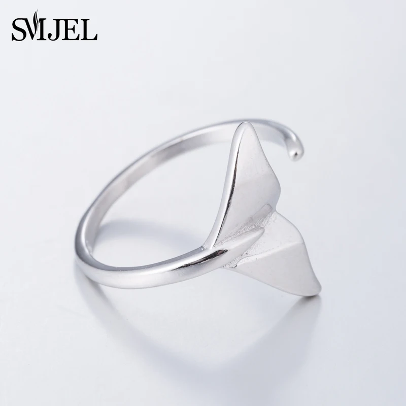 SMJEL Fashion Silver Jewelry Mermaid Tail Cuff Rings Anel Sea Whale Fish Tail Bague Rings Men Romantic sieraden Gifts Wholesale