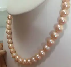 Элегантный 11-12 мм натуральный Пресноводные круглый золото розовый жемчужное ожерелье 18 "серебро 925