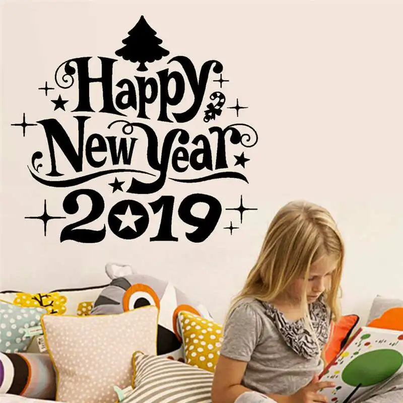 2019 New Year Merry Christmas Wall Sticker Home Shop Windows Decals Decor wall stickers for kids rooms #2o18 (3)