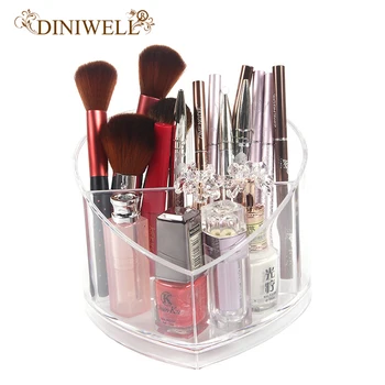 

DINIWELL Heart Shape Acrylic Makeup Brush Storage Box Desk Organizer For Cosmetics Lipstick Storage Holder Organiser For Women