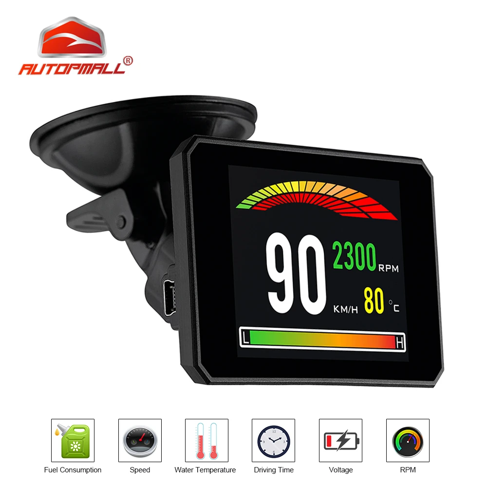 EULIQ Head Up Display 3.5 screen Water Temperature OBD2 Interface Plug & Play Vehicle Speed KM/H MPH Overspeed Warning Battery Voltage EULIQ Head Up Display 3.5 screen Water Temperature OBD2 Interface Plug & Play Vehicle Speed KM/H MPH Overspeed Warning Battery Voltage