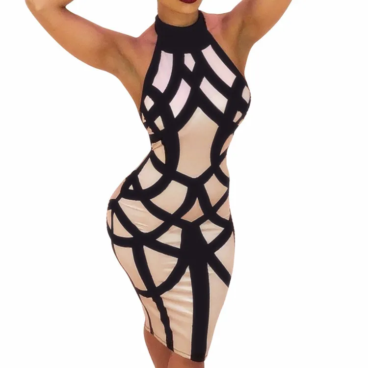 

HOT! Women Sexy Halter Backless Dress Sleeveless Party Midi Dress Gown Geometric Bandage Dress Vestidos Robe Femme 2019
