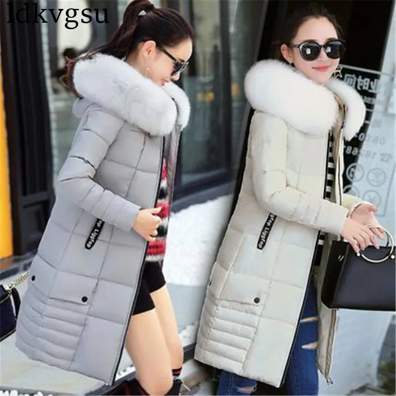 2018 New Winter Jackets Women Plus Size Long Cotton Coat Female Fur Collar Hooded Thick Warm Parka High Quality Outerwear A1575