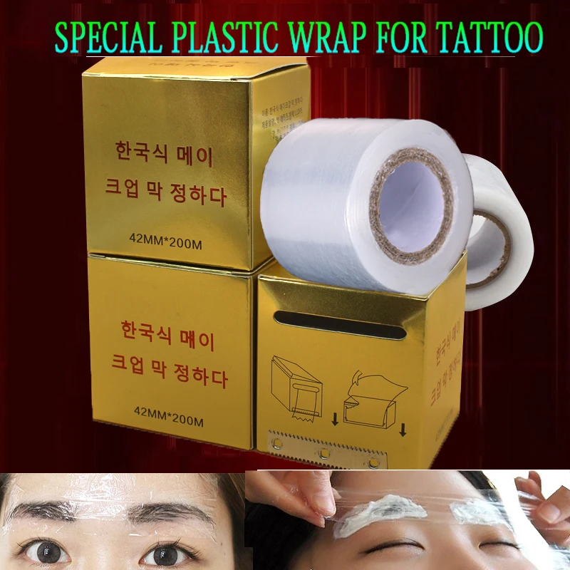 1Roll 42MM*200M Tattoo Plastic Wrap Cover Preservative Film Semi Permanent Makeup Eyebrow Line Microblading Wraps | Красота и