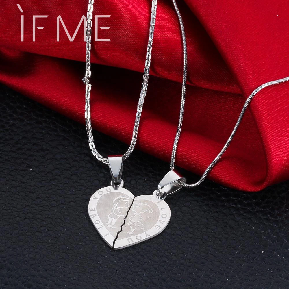If Me Valentine S Day Couples Lovers Promise Double Half Heart Statement Necklace Colar Silver Color Necklaces Pendants Necklace Fashion Pendant Framependant Necklace Aliexpress
