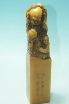 

China shoushan stone old Hand carved seal Longevity god Statue
