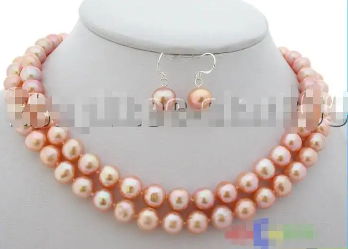 

Free Shipping >>>>p199 natural 2row 10mm round pink freshwater pearl necklace