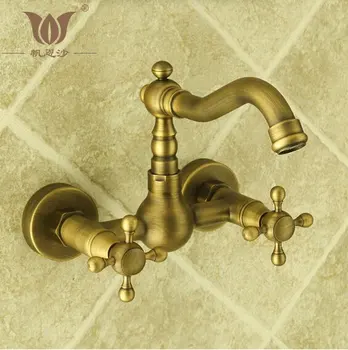 

Free shipping New Arrival Wall Mount Antique brass faucets kitchen tap basin faucets hot and cold wash basin tap FES-5020